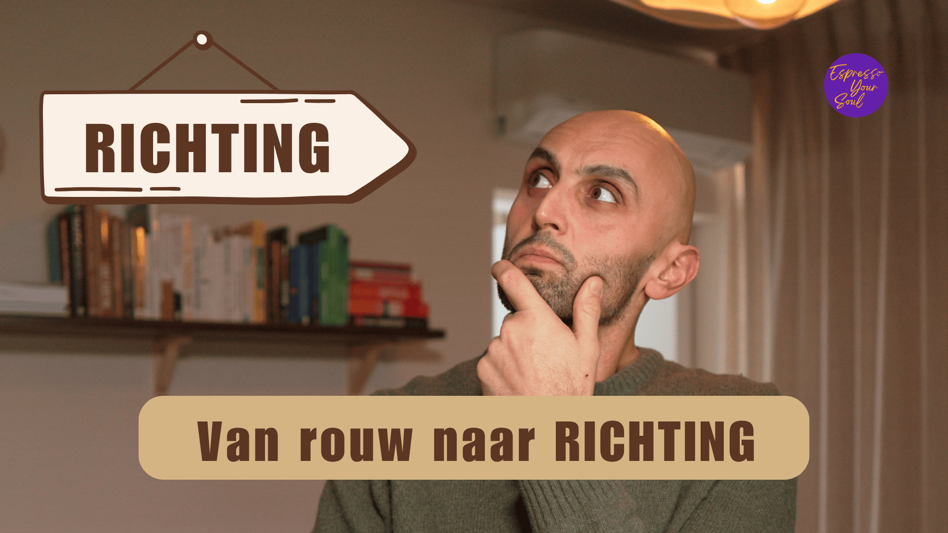 Dogac denkt na over zijn pad. Van rouw naar richting met een pijl met daarin de tekst RICHTING